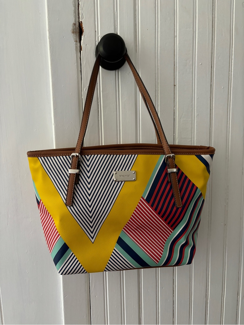Nine West Multicolor Geometric Tote with Yellow Panels